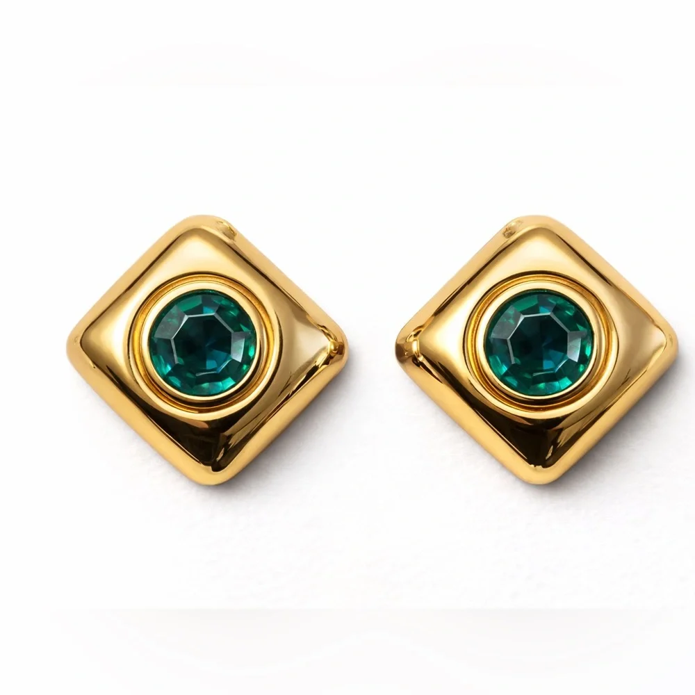 Vintage SAL Swarovski America Ltd Emerald Green Crystal Clip Earrings 1980s